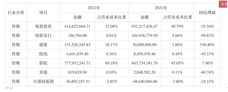 图片来源：博纳影业2022年年报截图